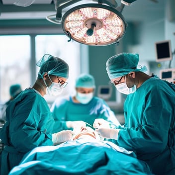 An image of an anesthesiologist in a hospital operating room administering anesthesia during surgery.